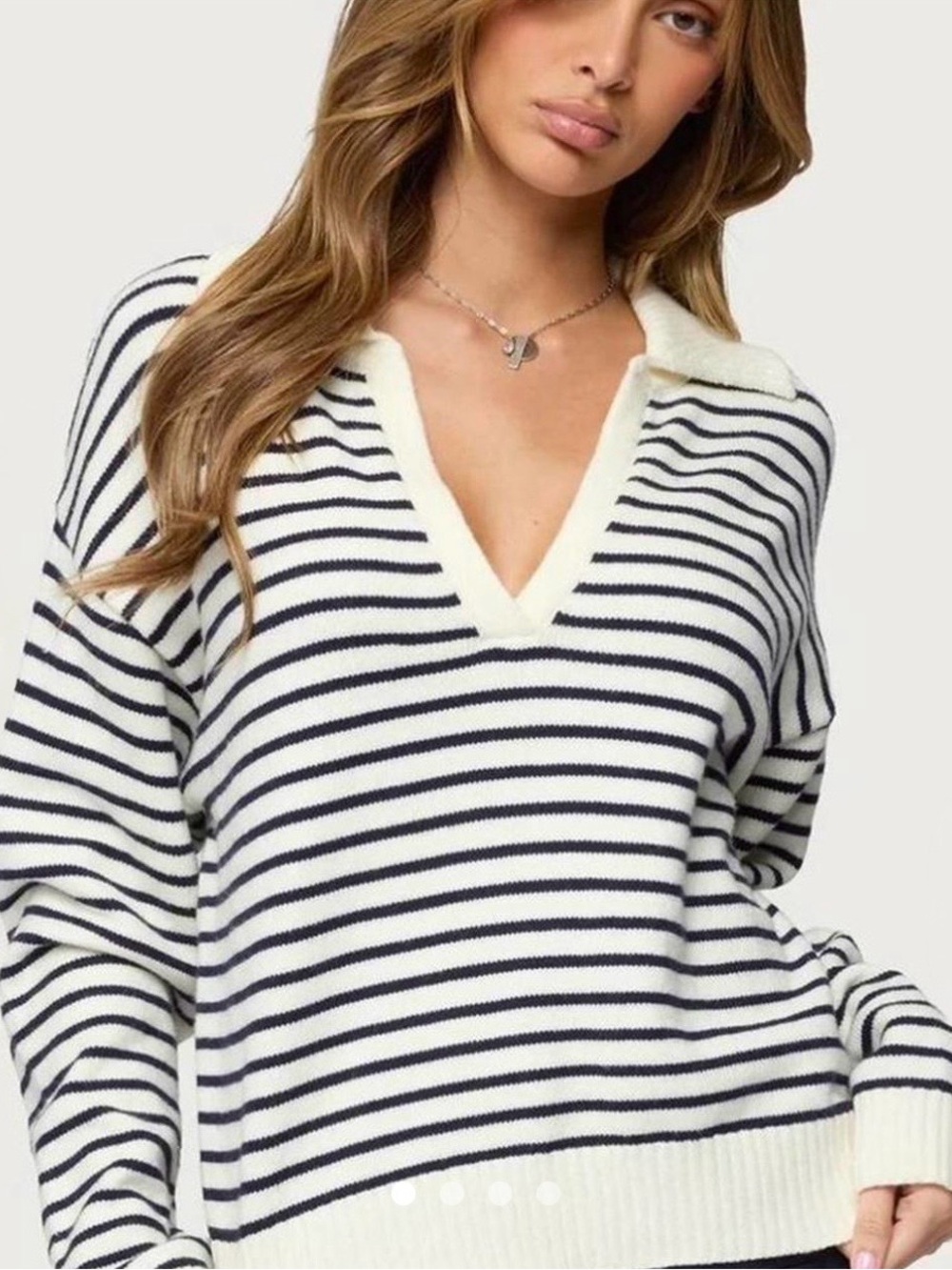 Edikted Cream and Black Striped V-Neck cropped Jumper sweater